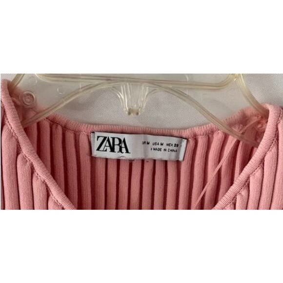 ZARA Pink Ribbed Knit Sleeveless Tank Top Women’s Medium V-Neck Cropped - Picture 2 of 12